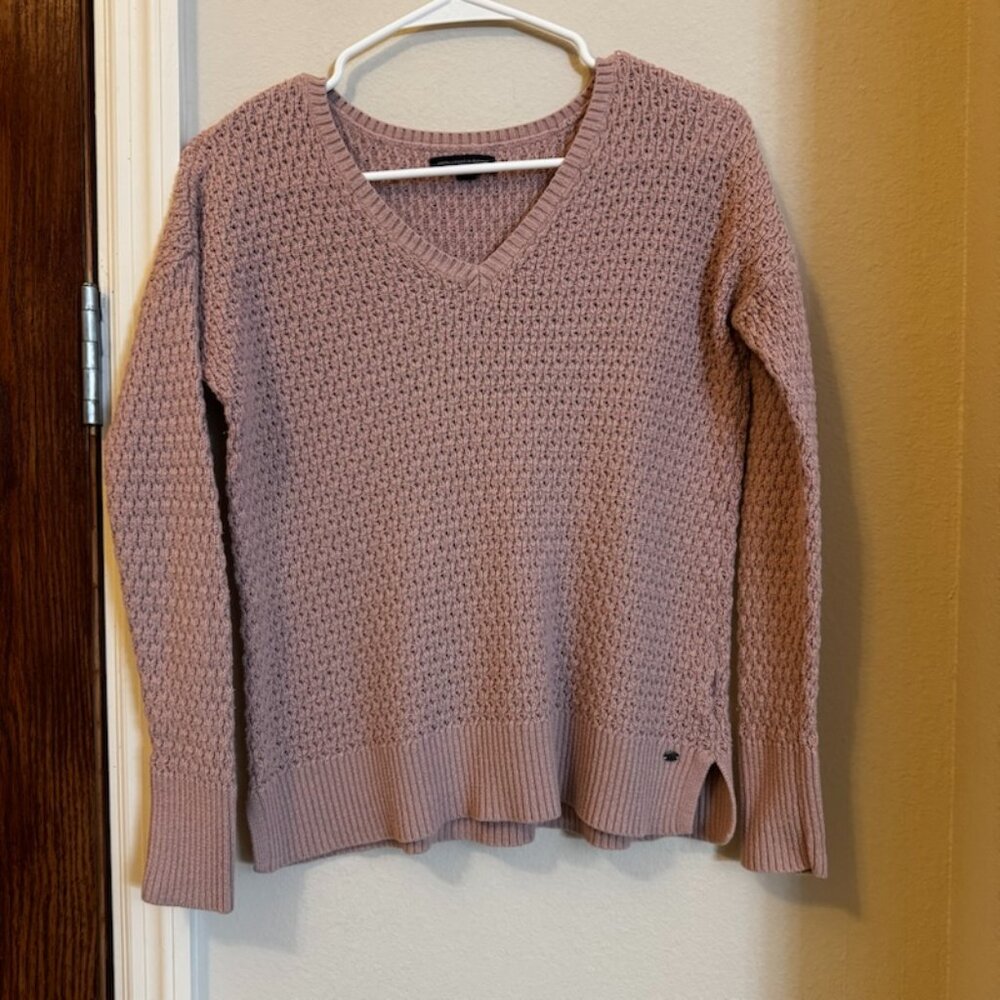 American Eagle Pink V-neck Knit Sweater Sz Small